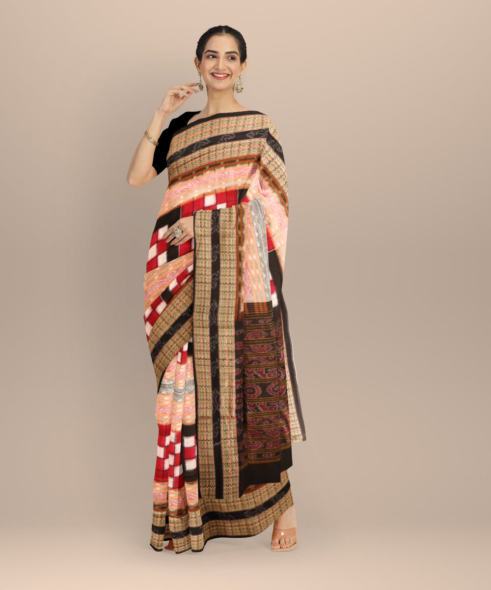 Multicolor black cotton handloom sambalpuri saree