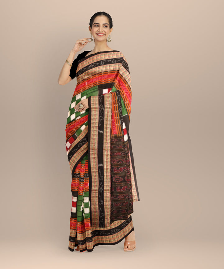 Multicolor black cotton handloom sambalpuri saree