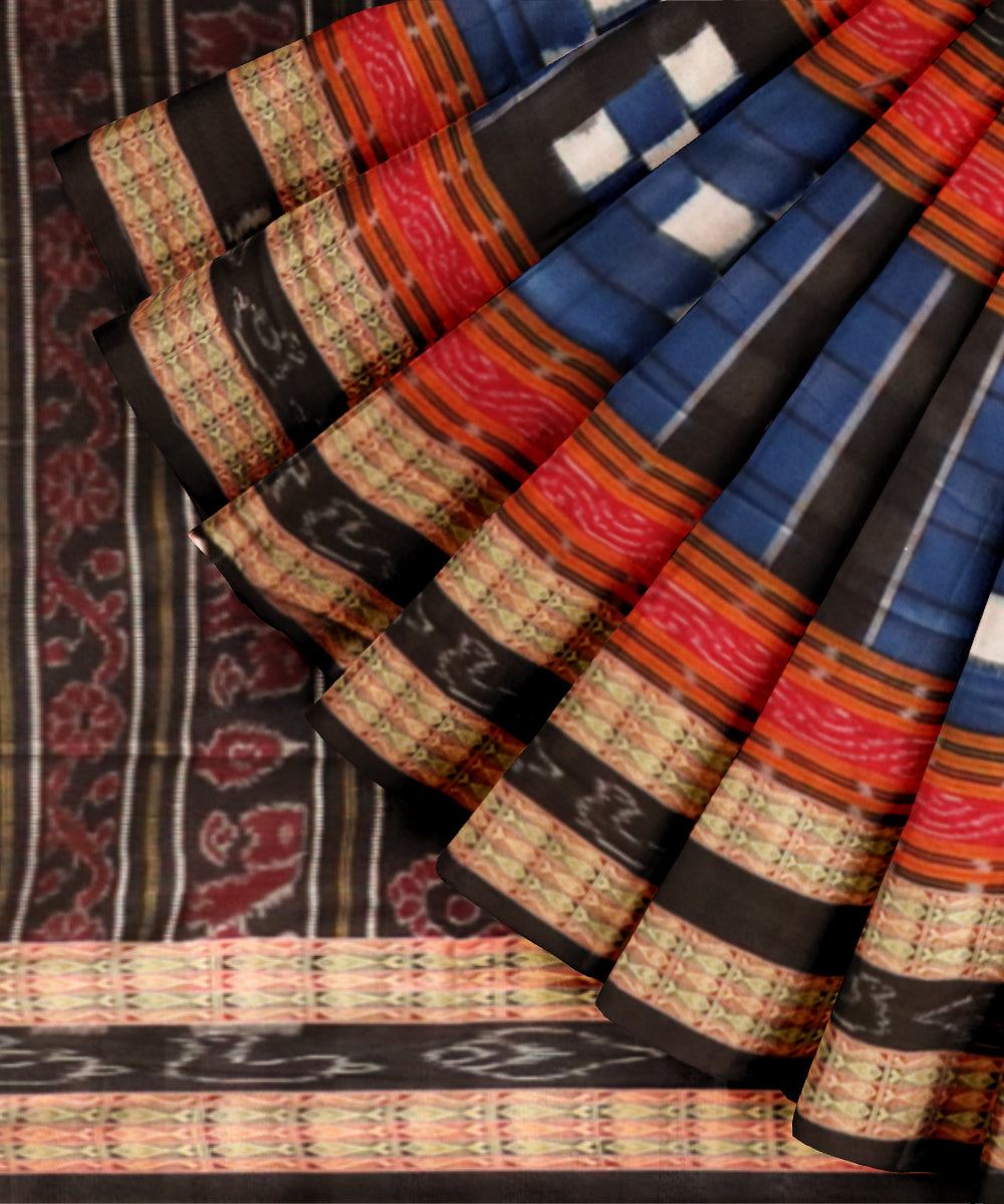 Multicolor black cotton handloom sambalpuri saree