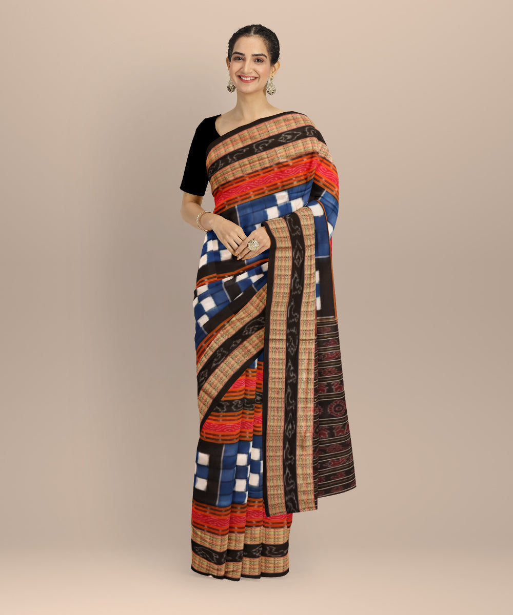 Multicolor black cotton handloom sambalpuri saree