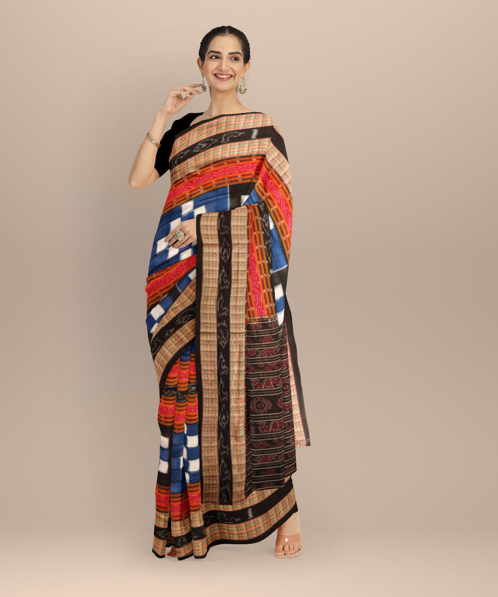 Multicolor black cotton handloom sambalpuri saree