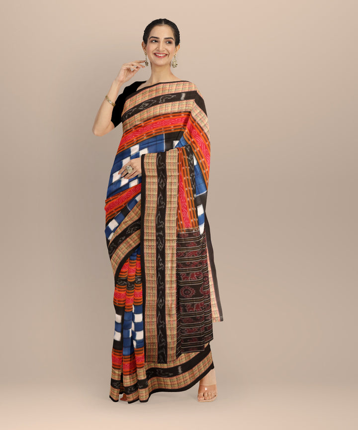 Multicolor black cotton handloom sambalpuri saree