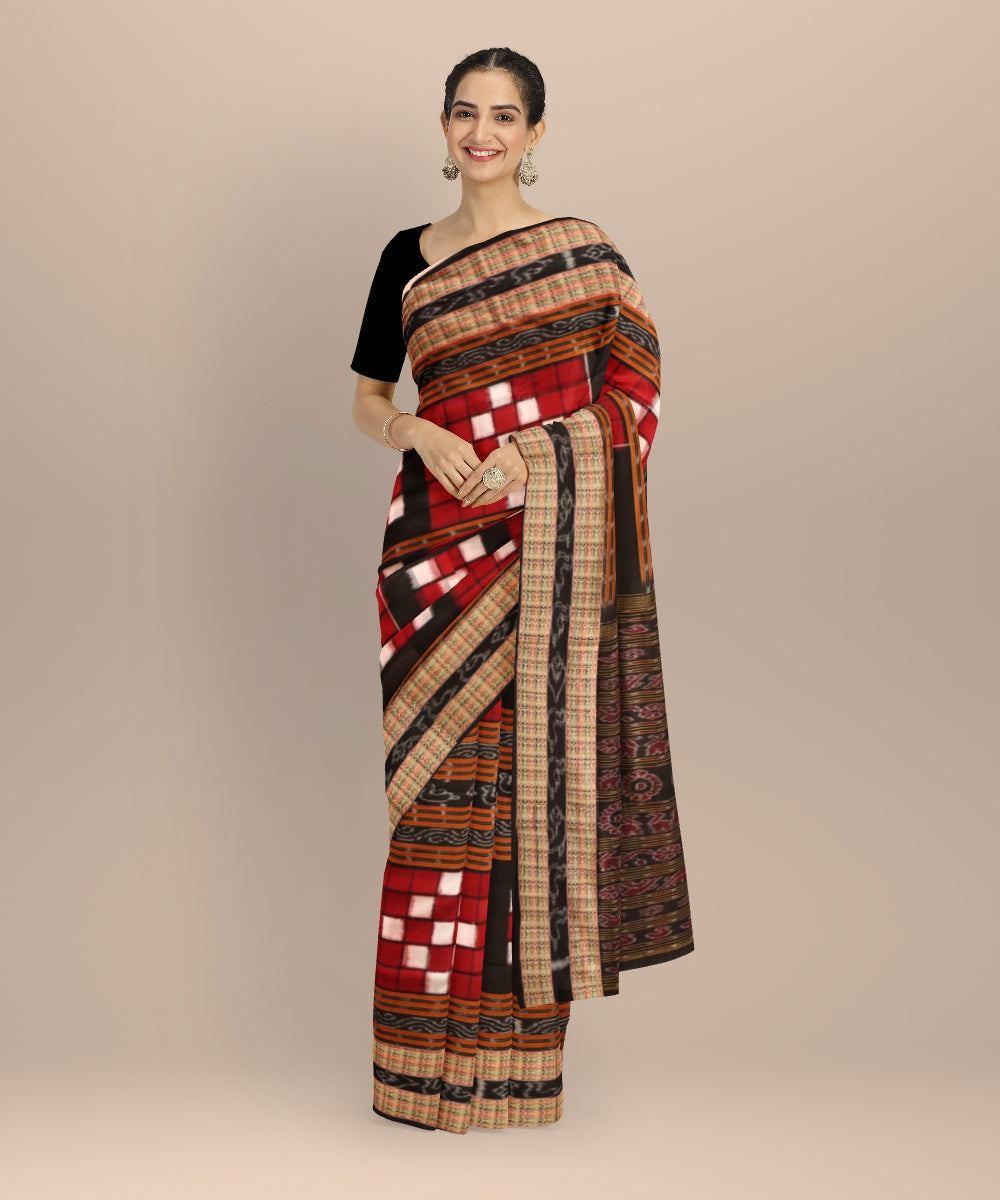 Multicolor black cotton handloom sambalpuri saree