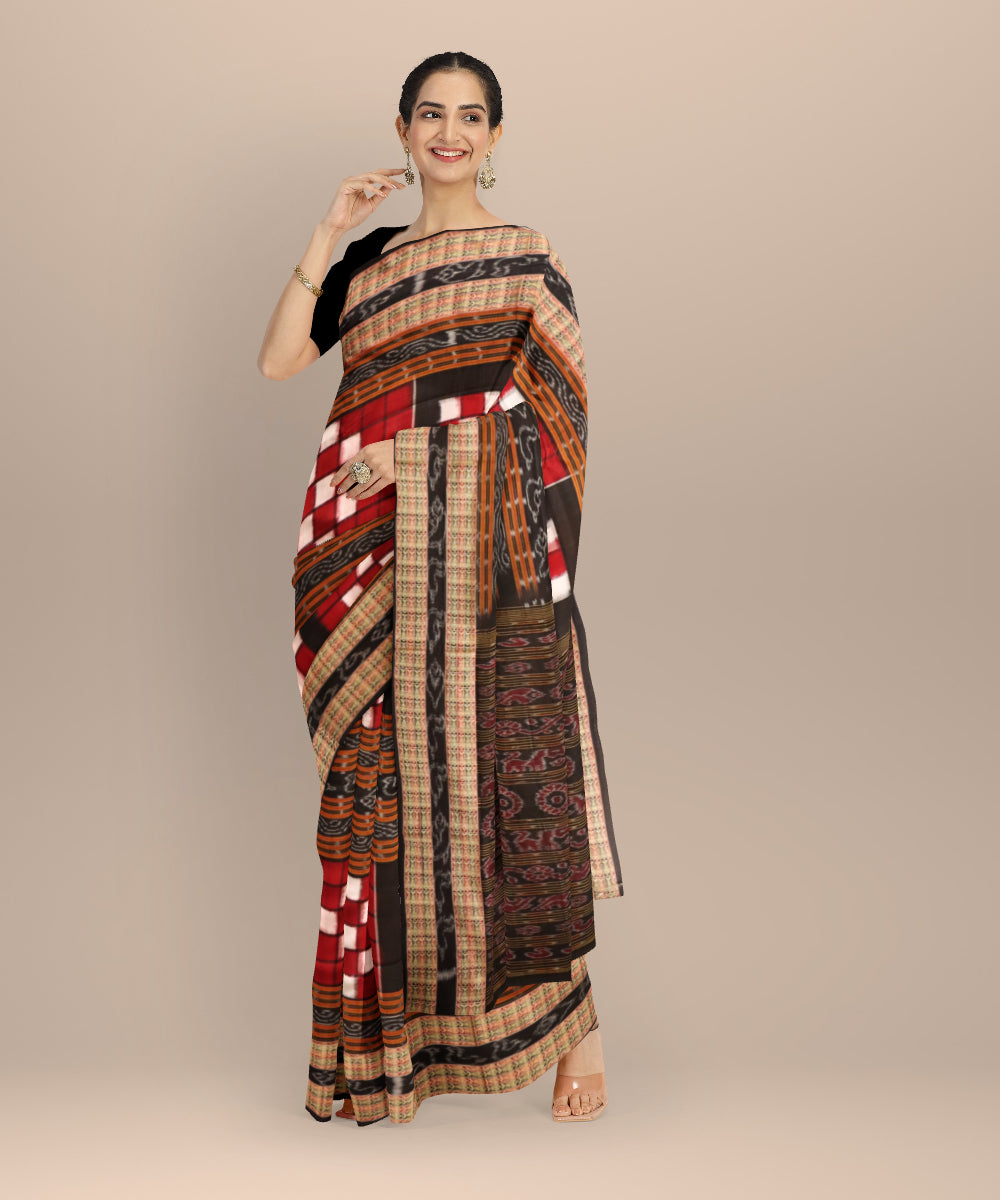 Multicolor black cotton handloom sambalpuri saree