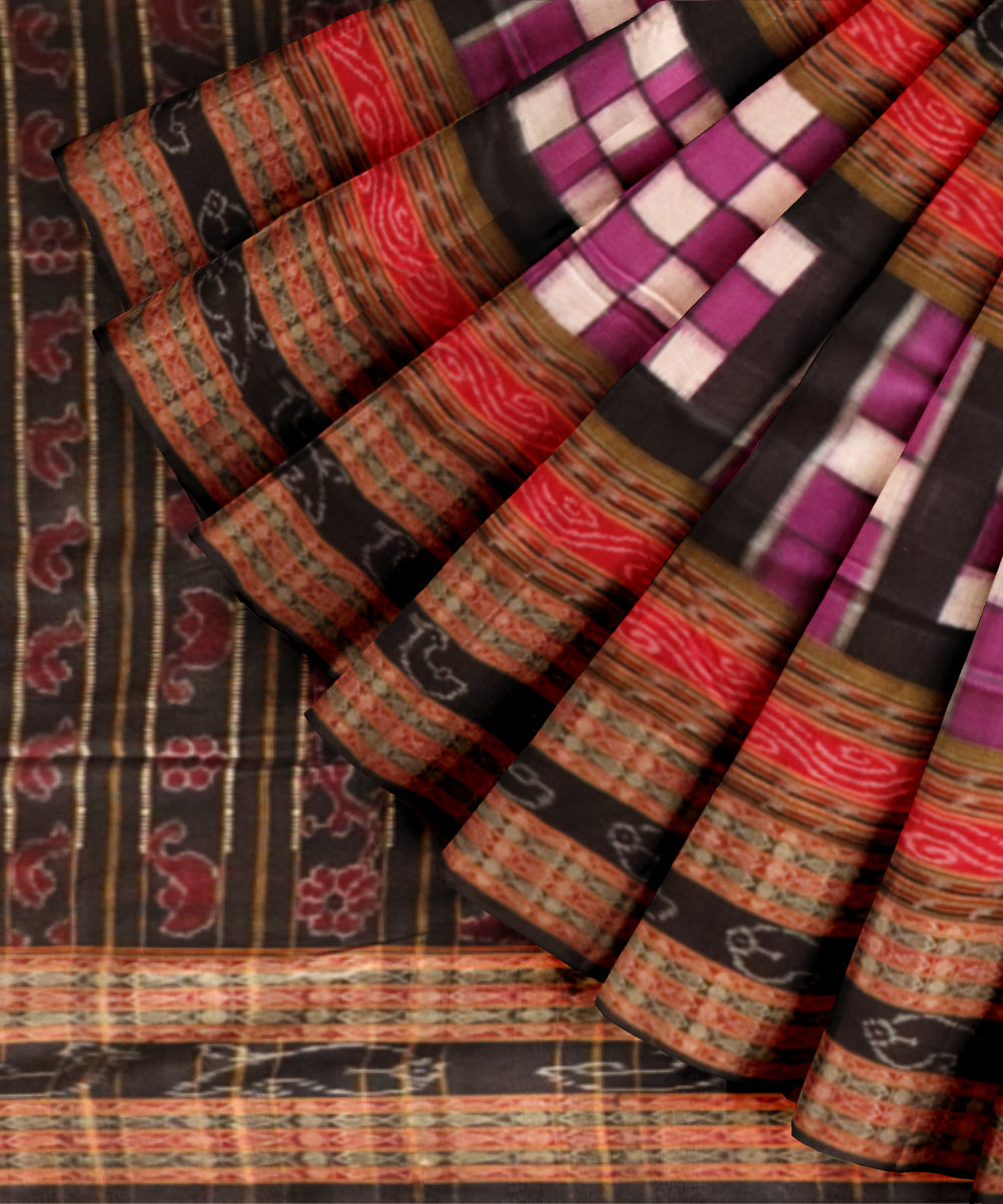 Multicolor black cotton handloom sambalpuri saree