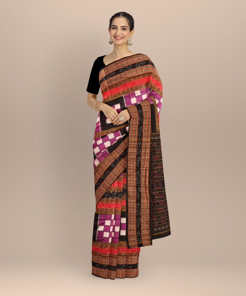 Multicolor black cotton handloom sambalpuri saree