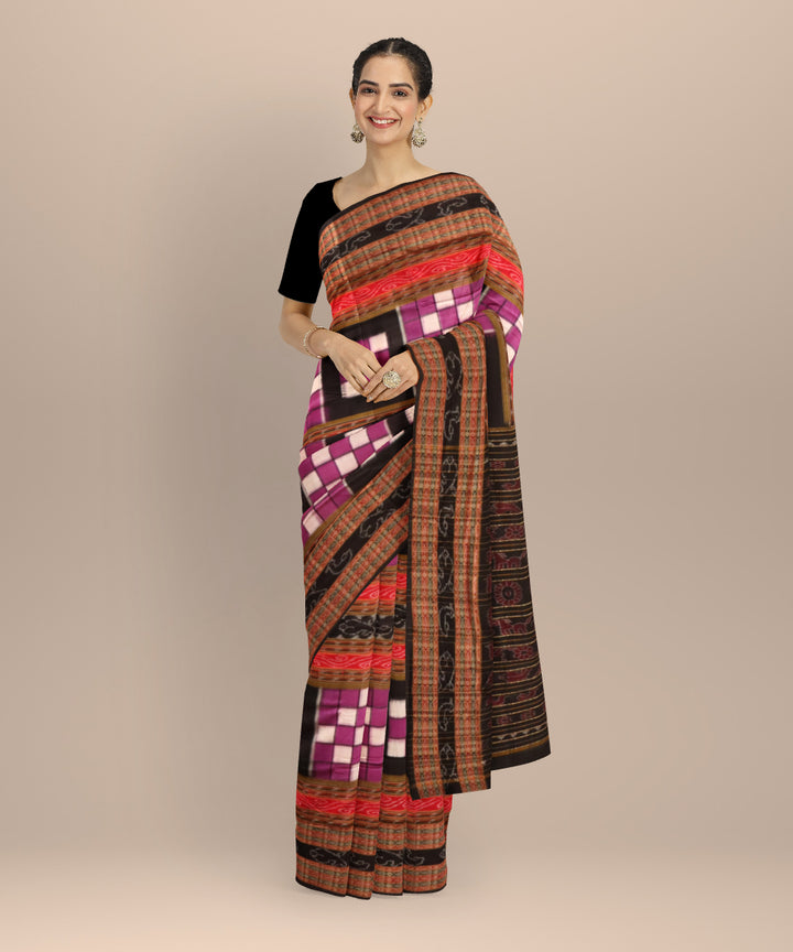 Multicolor black cotton handloom sambalpuri saree