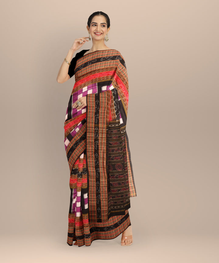 Multicolor black cotton handloom sambalpuri saree