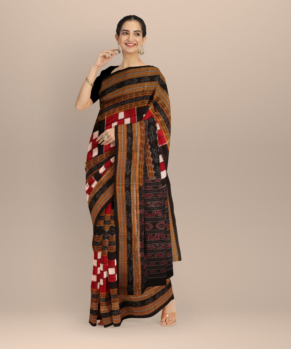 Multicolor black cotton handloom sambalpuri saree