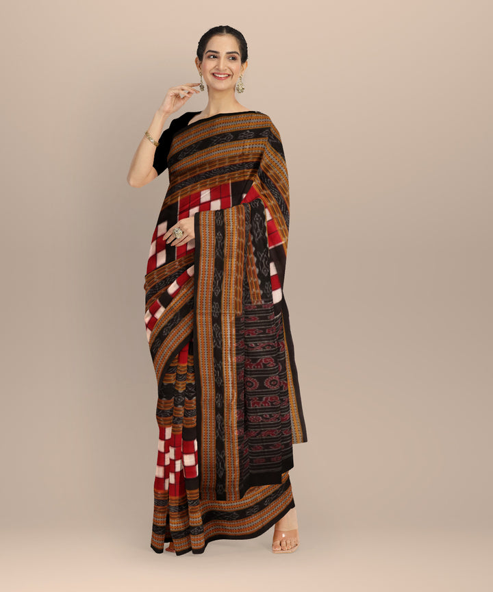 Multicolor black cotton handloom sambalpuri saree