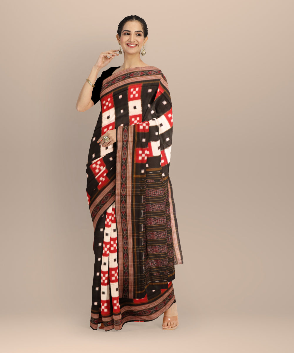 Multicolor black cotton handloom sambalpuri saree