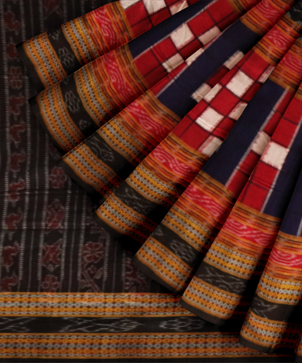 Multicolor black cotton handloom sambalpuri saree