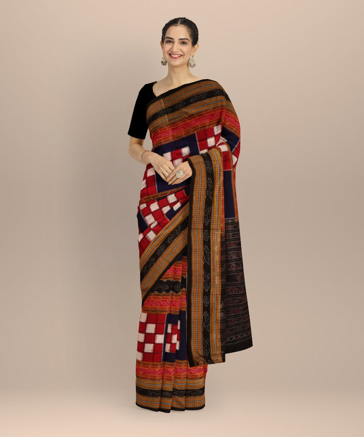 Multicolor black cotton handloom sambalpuri saree