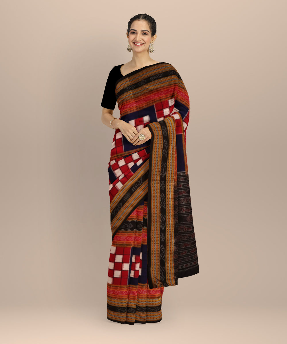 Multicolor black cotton handloom sambalpuri saree