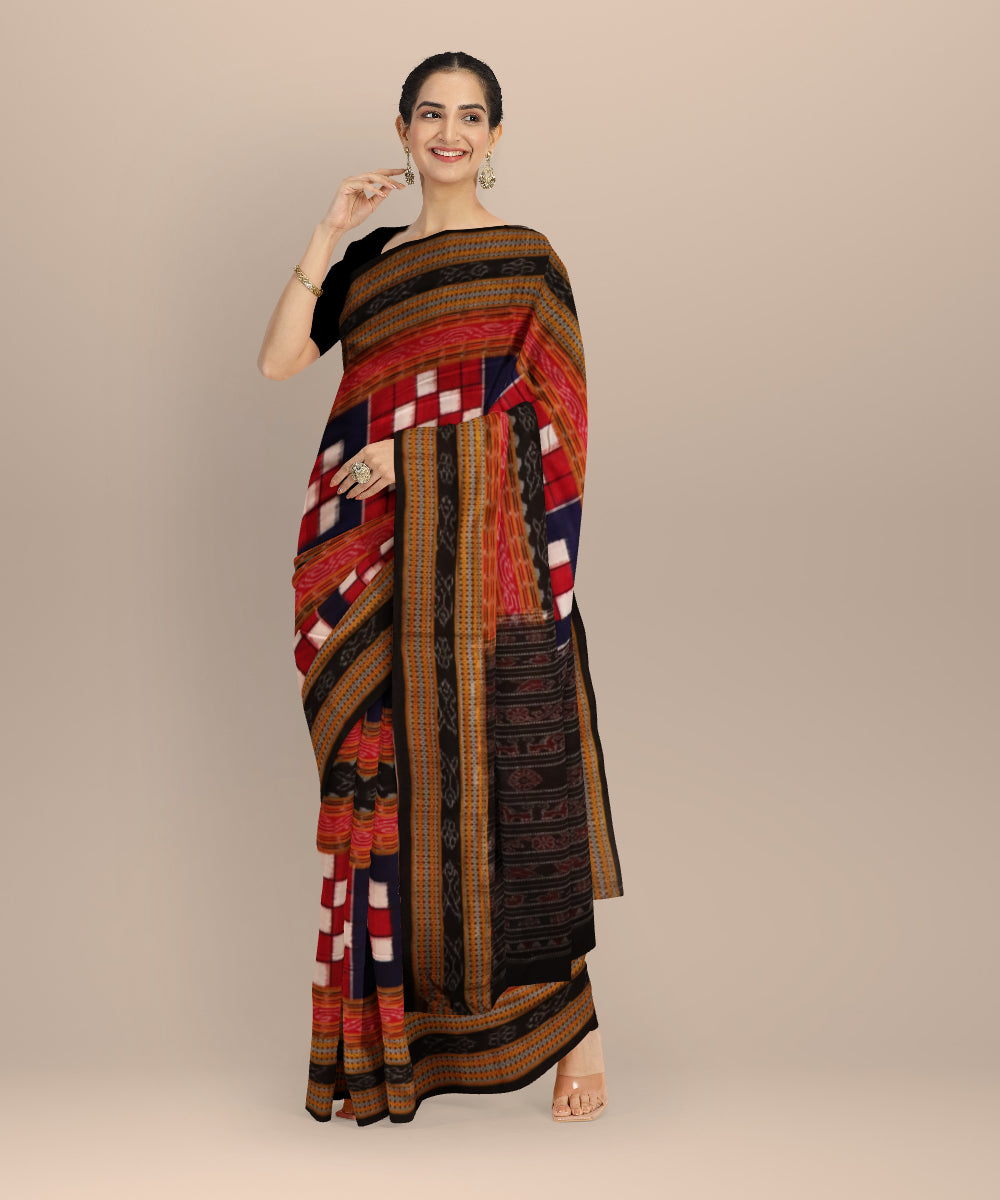 Multicolor black cotton handloom sambalpuri saree
