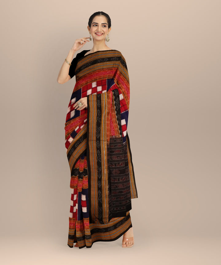 Multicolor black cotton handloom sambalpuri saree