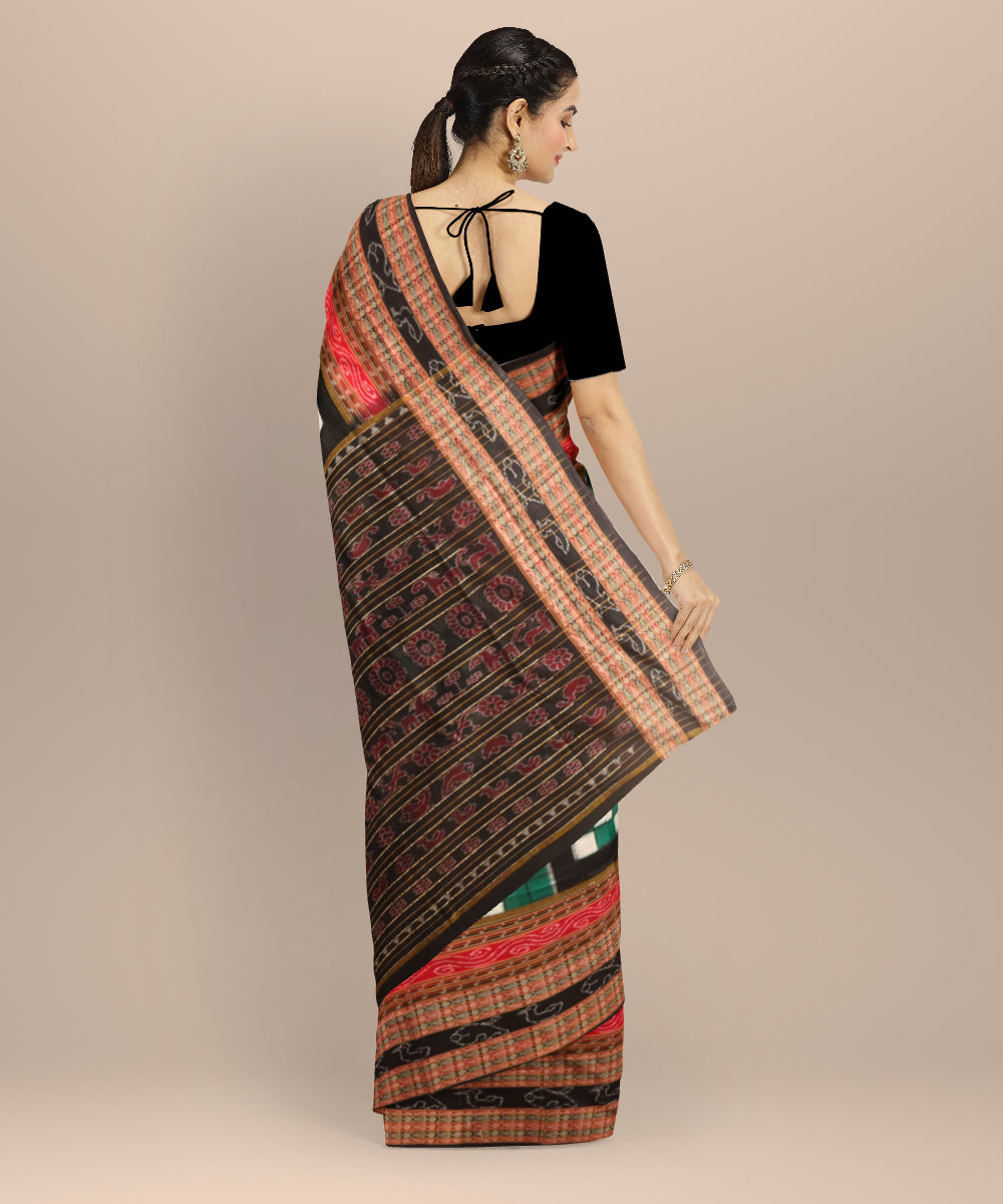 Multicolor black cotton handloom sambalpuri saree