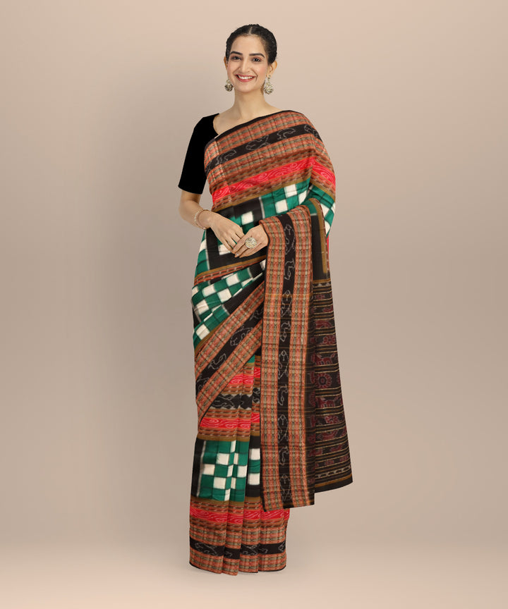 Multicolor black cotton handloom sambalpuri saree