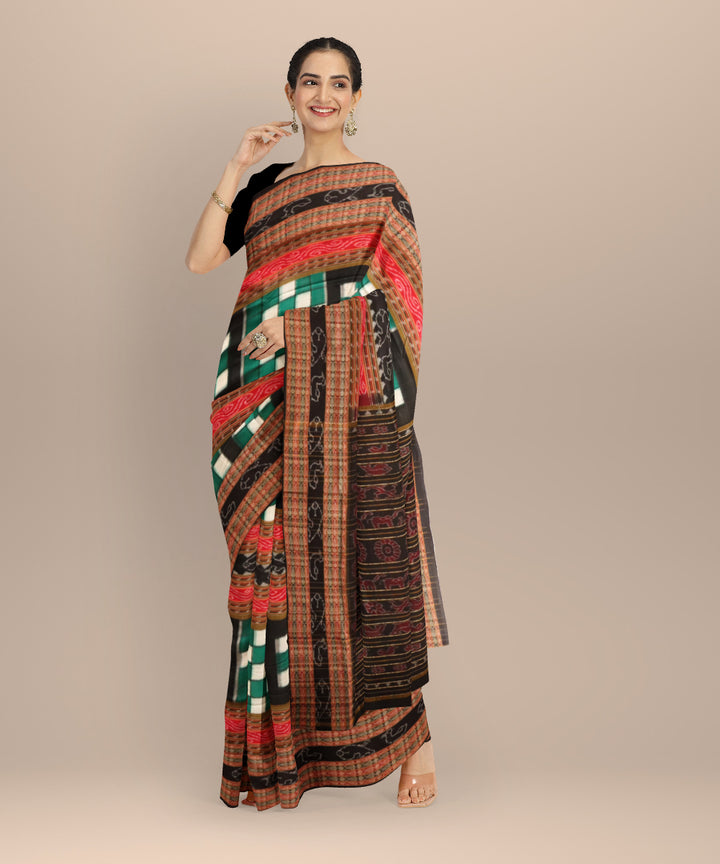 Multicolor black cotton handloom sambalpuri saree