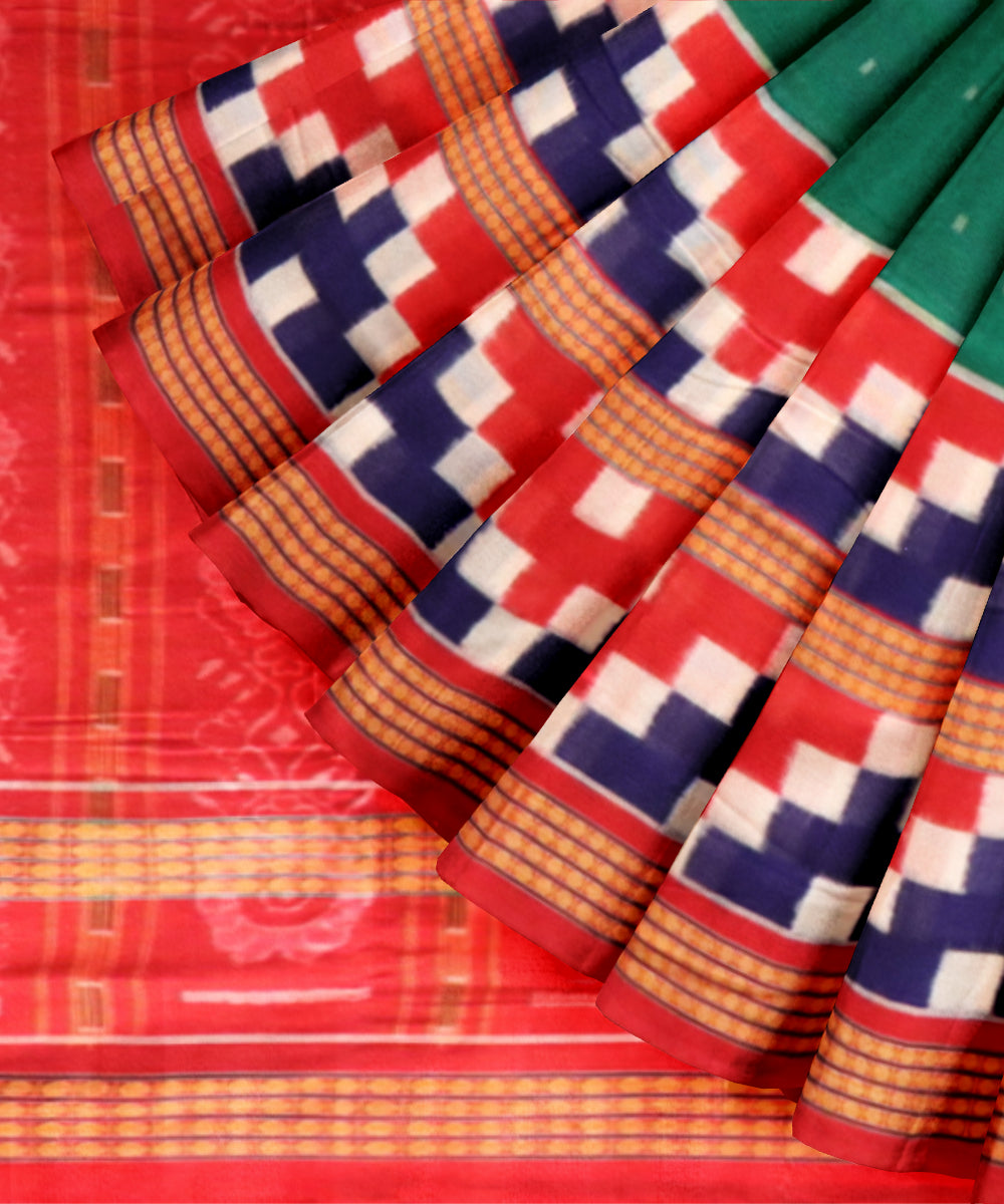 Dark green multi colour cotton handloom sambalpuri saree