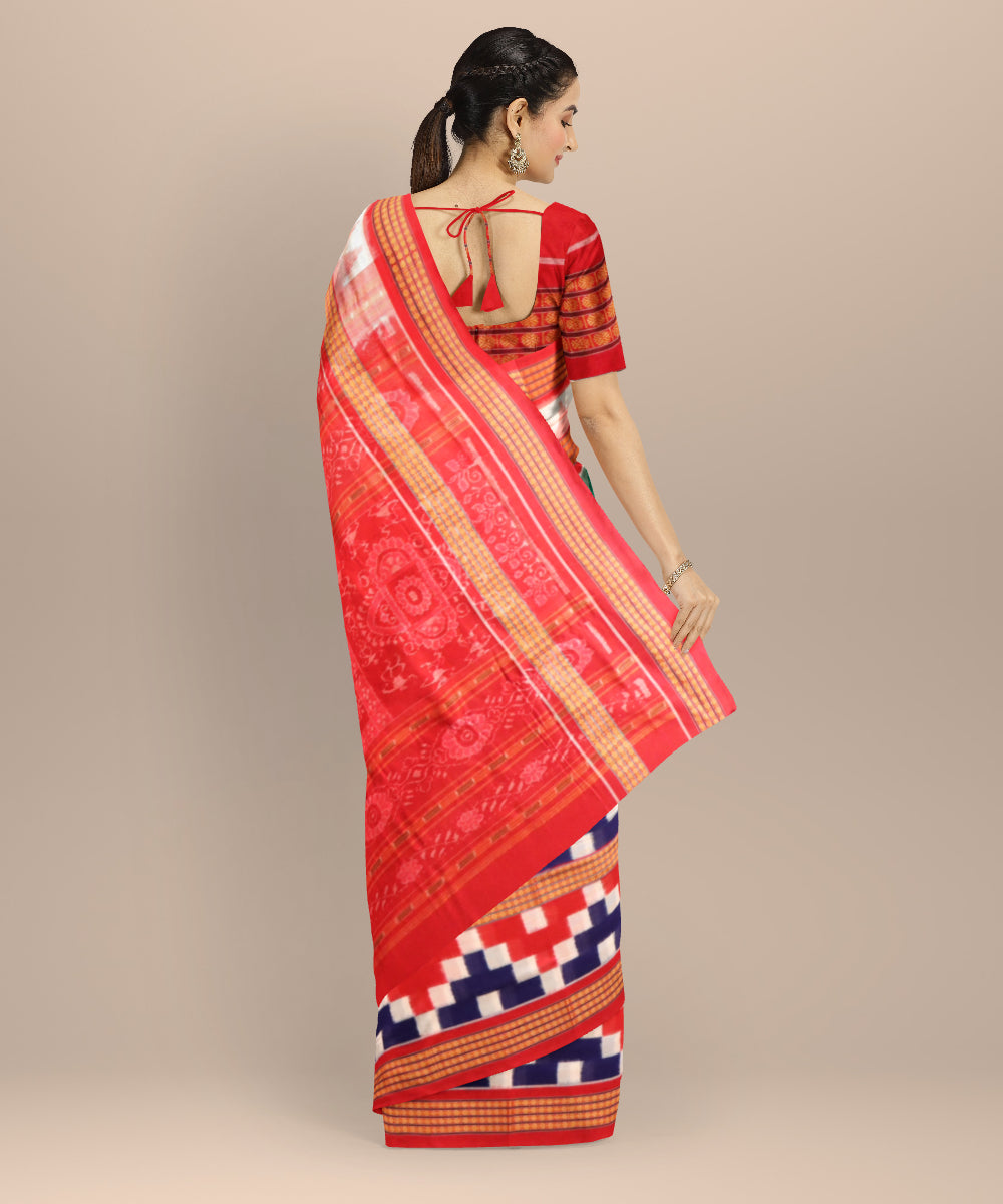 Dark green multi colour cotton handloom sambalpuri saree