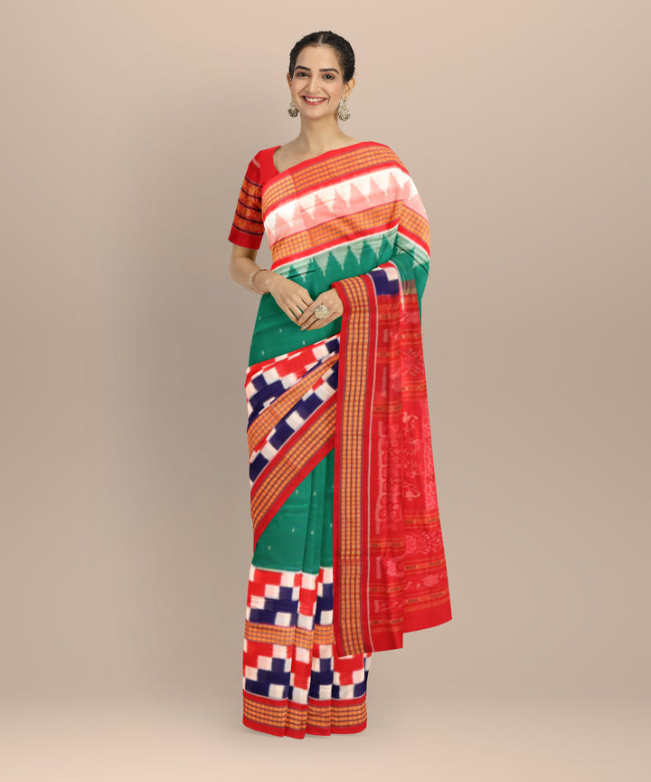 Dark green multi colour cotton handloom sambalpuri saree