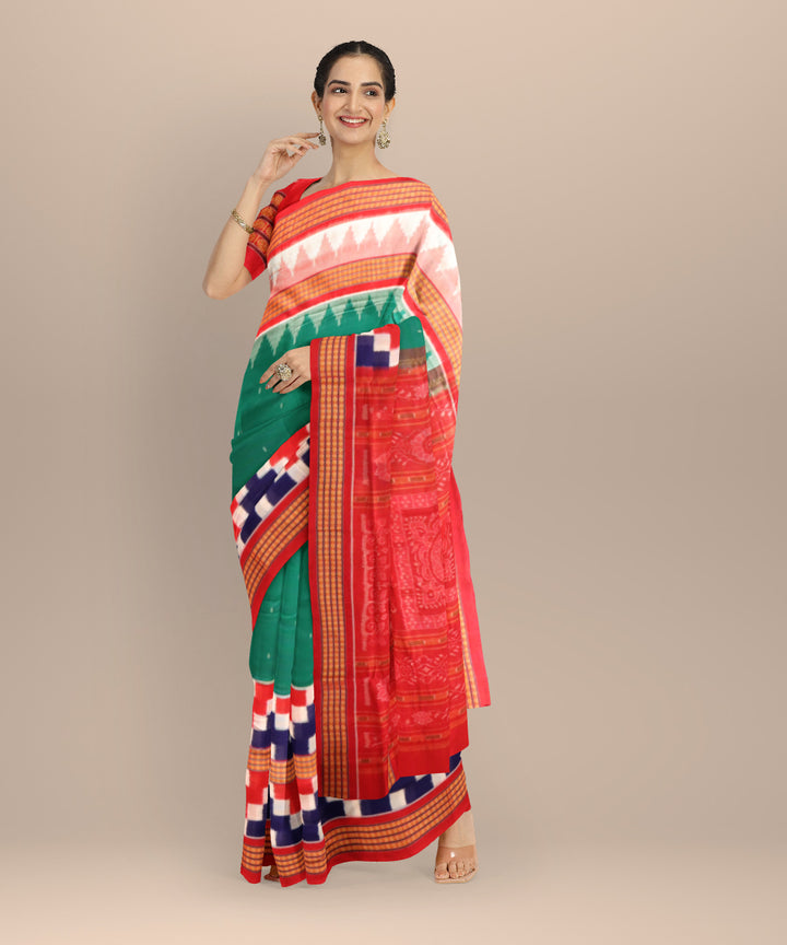 Dark green multi colour cotton handloom sambalpuri saree
