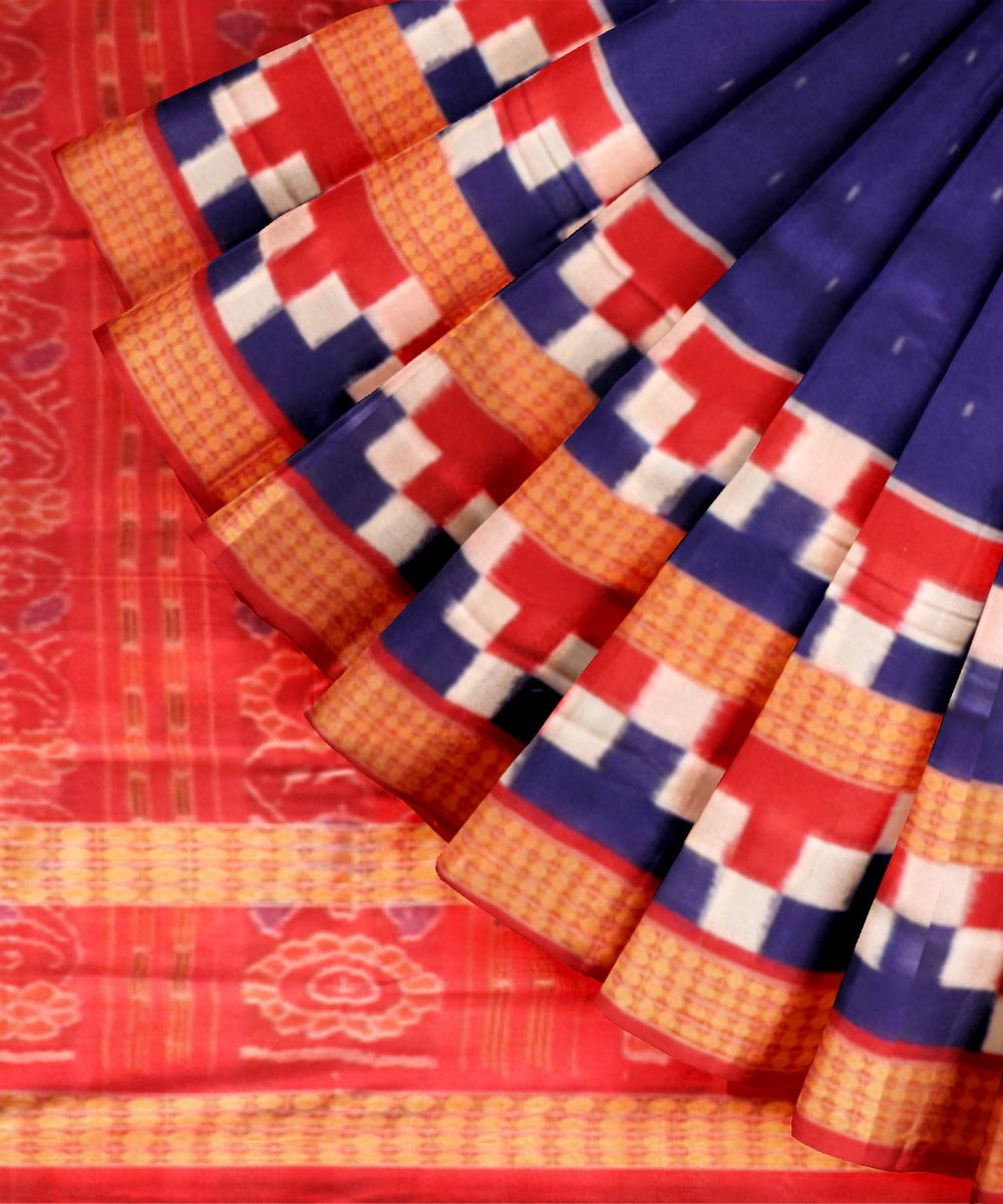 Navy blue multi colour cotton handloom sambalpuri saree