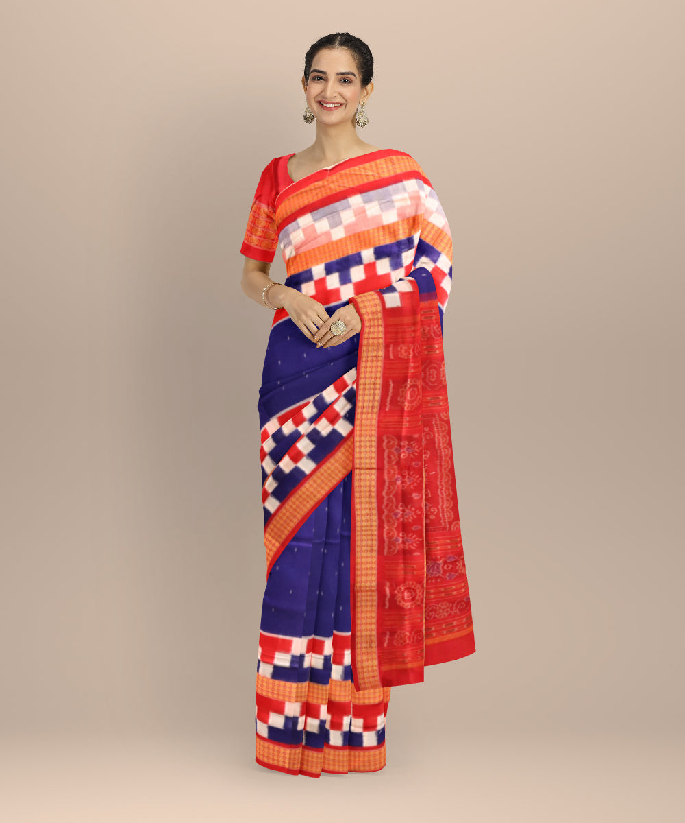 Navy blue multi colour cotton handloom sambalpuri saree