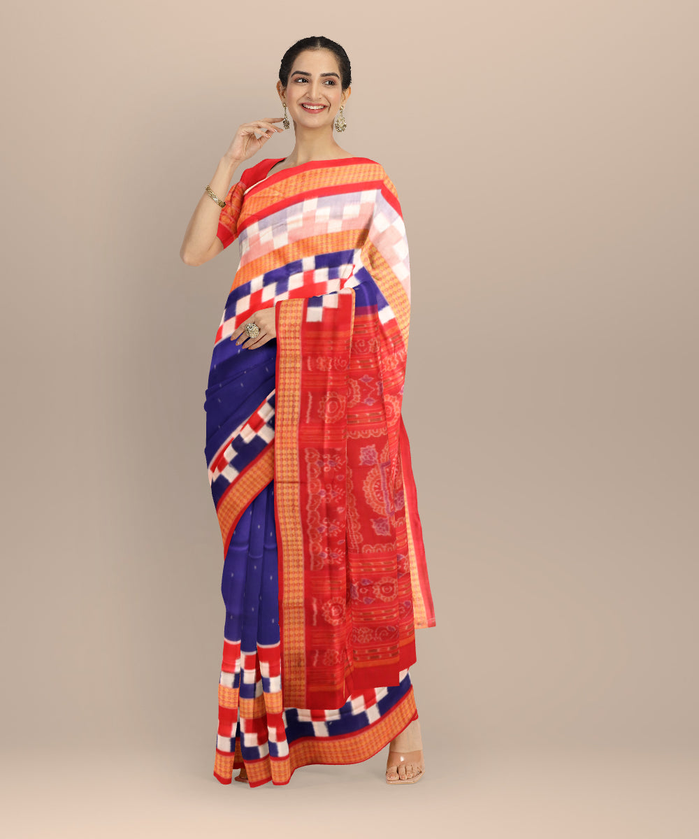 Navy blue multi colour cotton handloom sambalpuri saree