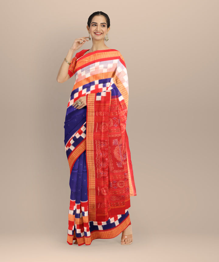 Navy blue multi colour cotton handloom sambalpuri saree