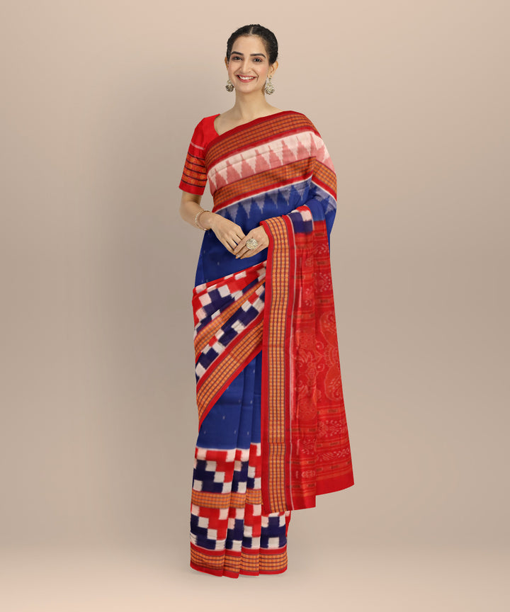 Navy blue multi colour cotton handloom sambalpuri saree