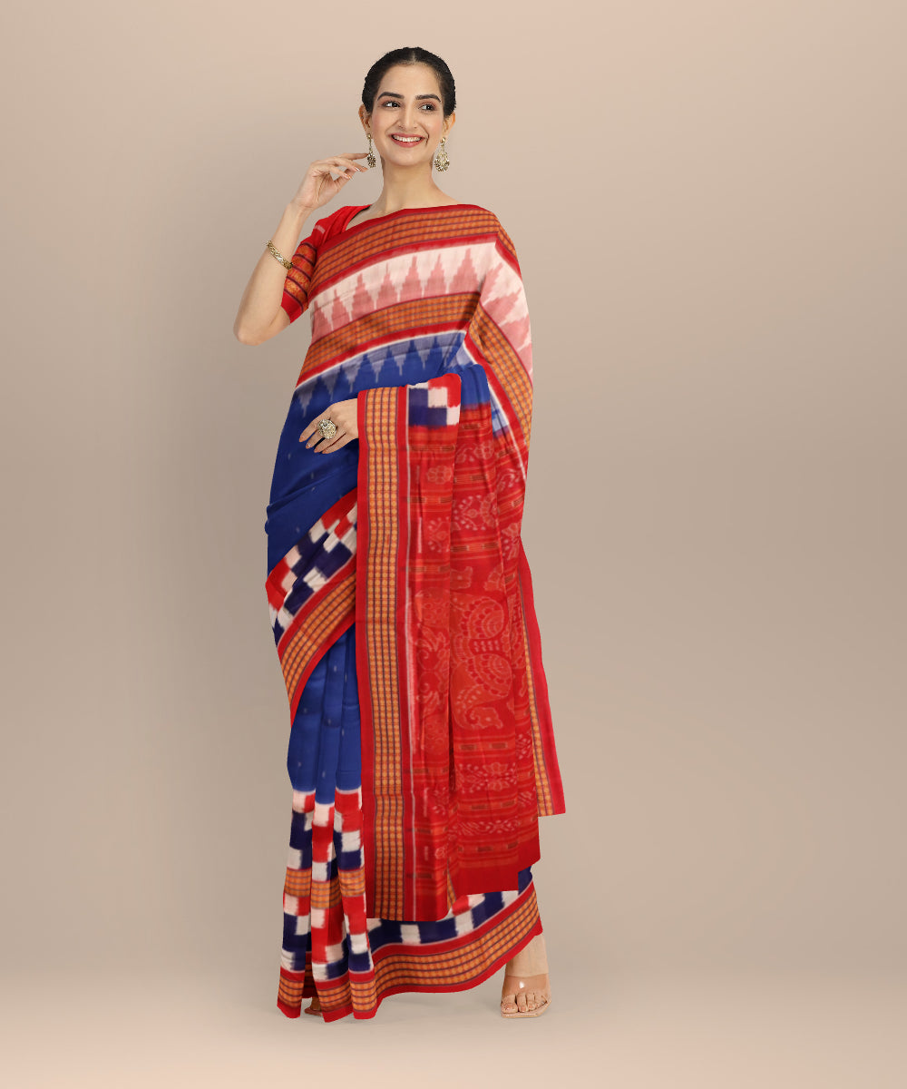 Navy blue multi colour cotton handloom sambalpuri saree