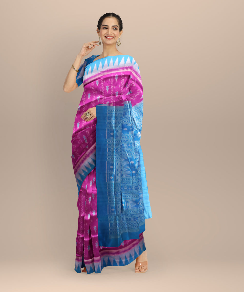 Purple brandies blue gray silk handloom sambalpuri saree