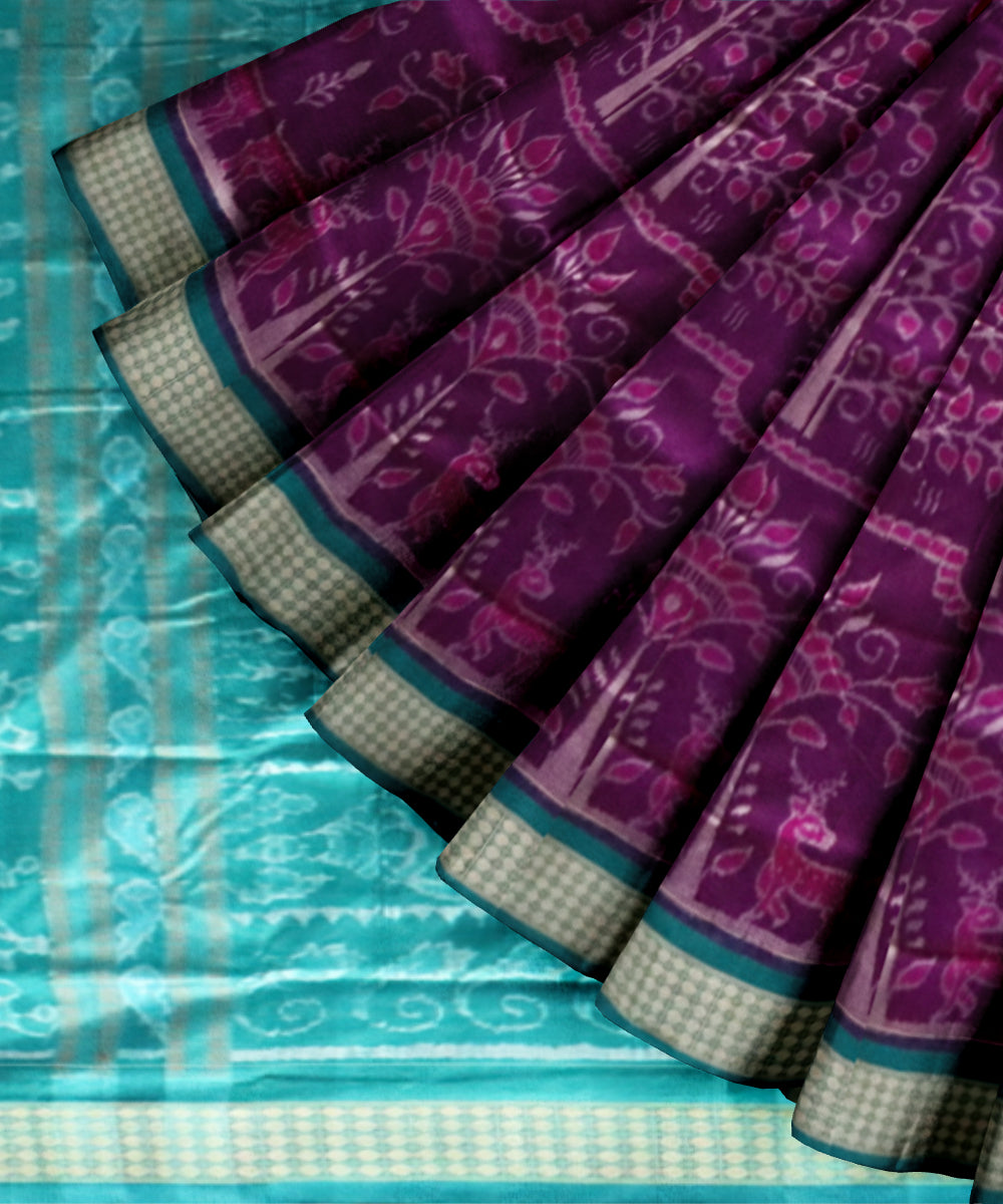 Purple bondi blue silk handloom sambalpuri saree