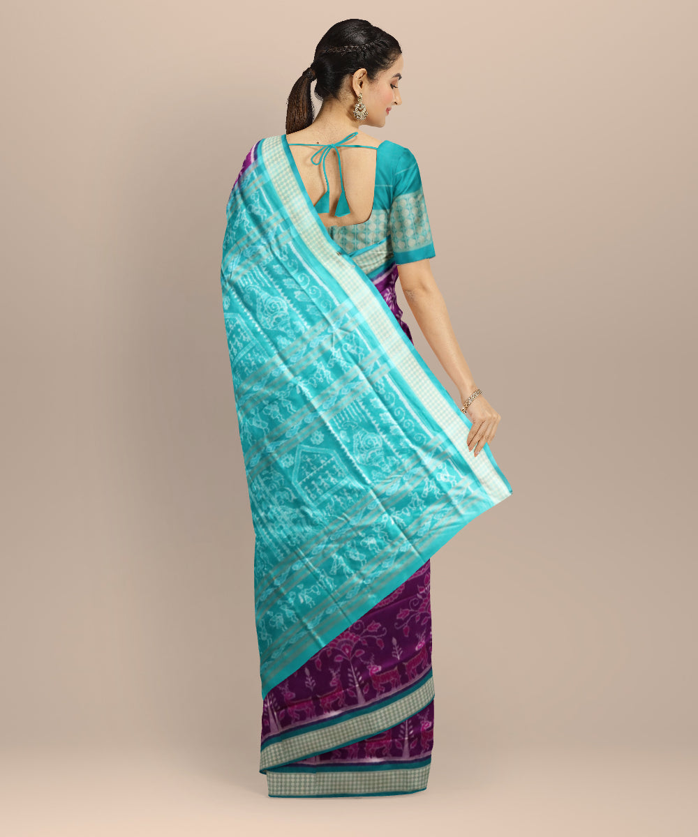 Purple bondi blue silk handloom sambalpuri saree