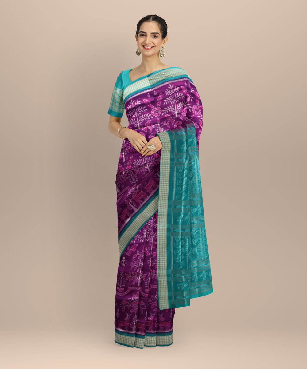 Purple bondi blue silk handloom sambalpuri saree