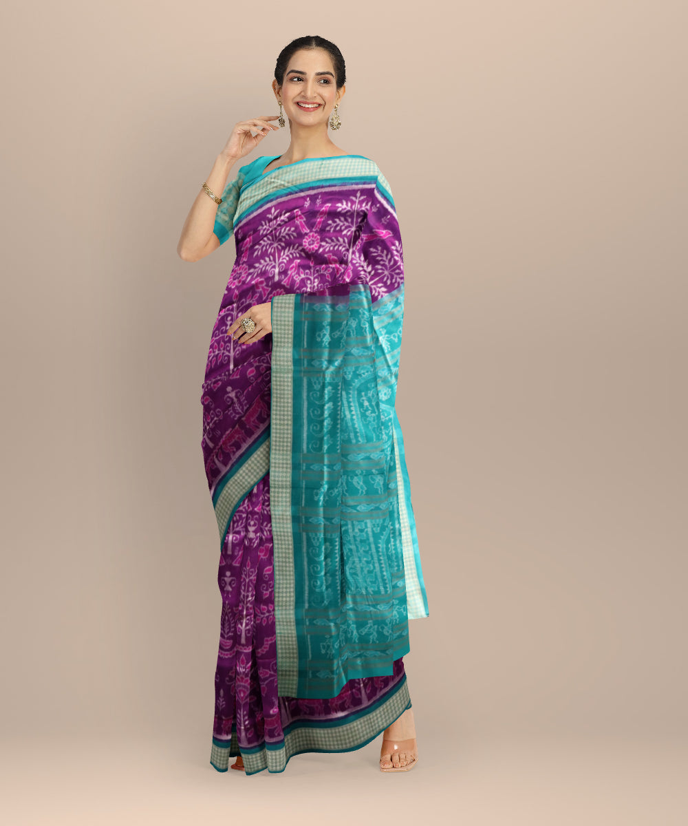 Purple bondi blue silk handloom sambalpuri saree