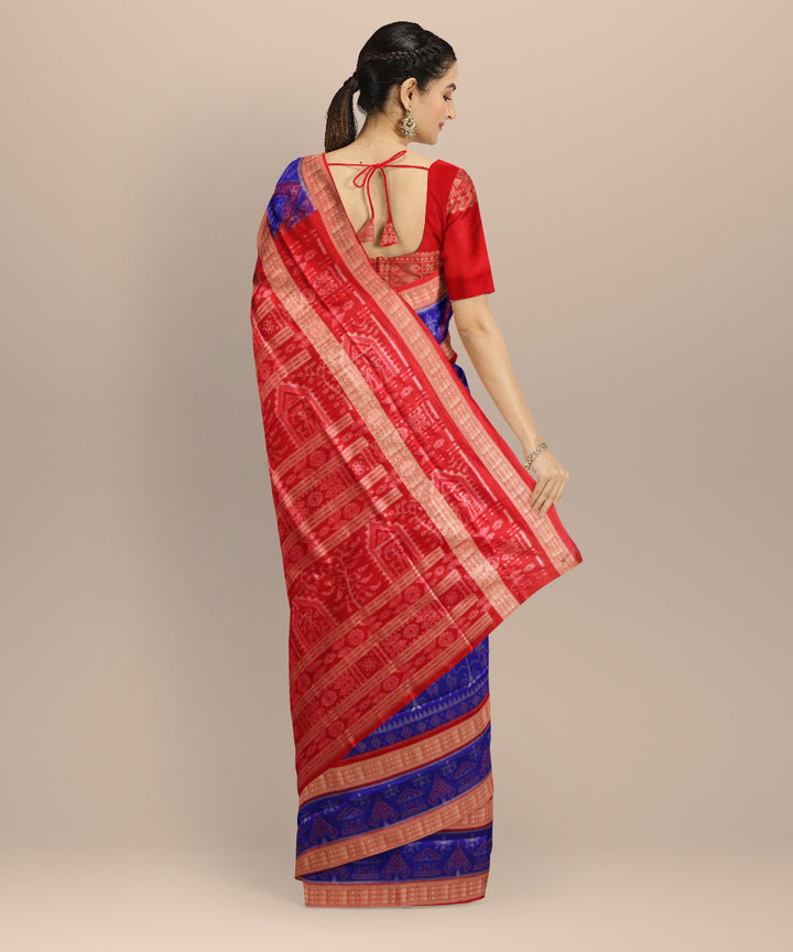 Navy blue dark red silk handloom sambalpuri saree