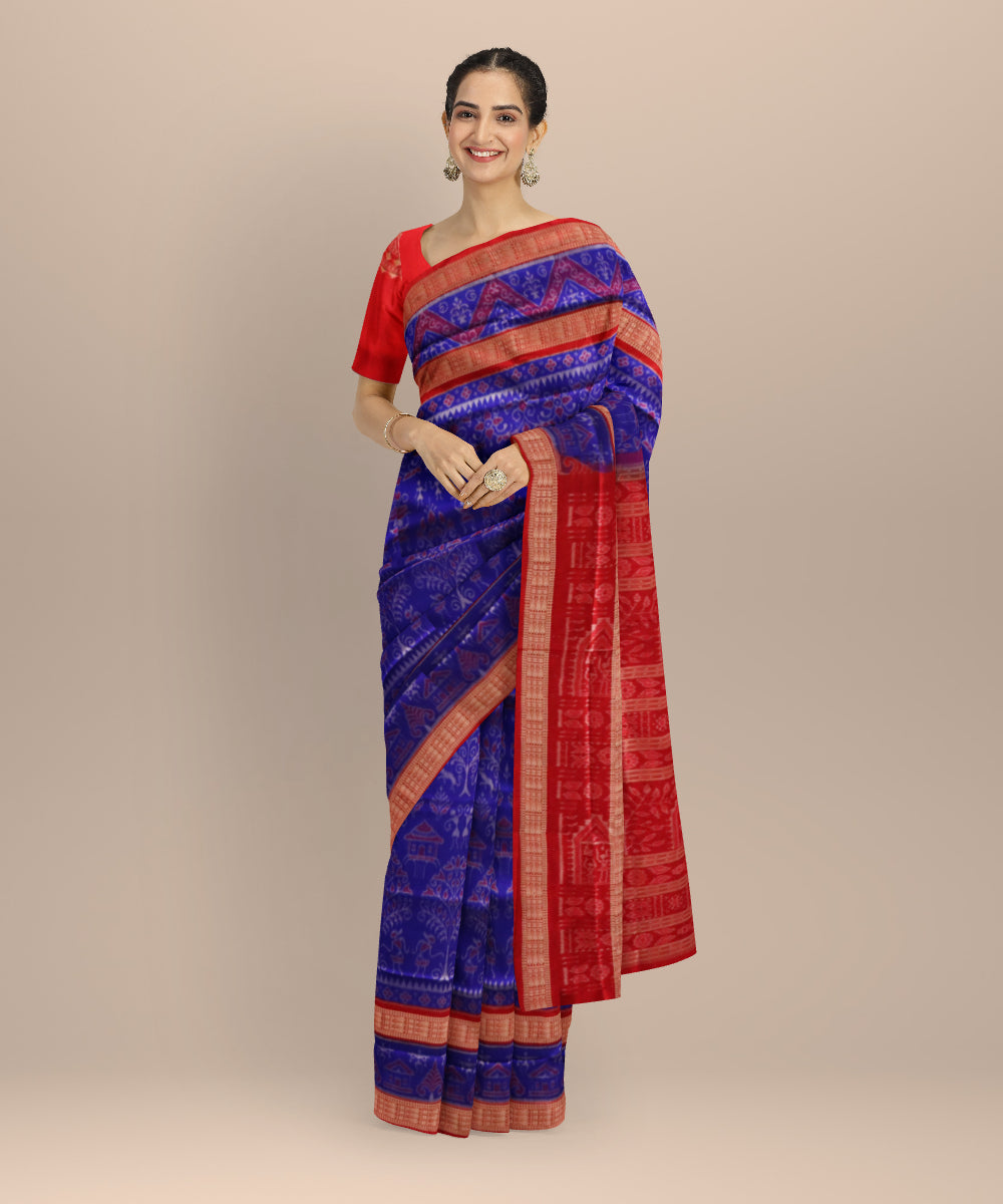 Navy blue dark red silk handloom sambalpuri saree