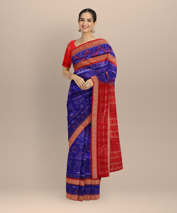 Navy blue dark red silk handloom sambalpuri saree
