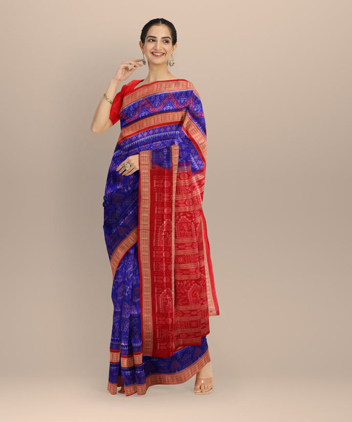 Navy Blue Dark Red Silk Handloom Sambalpuri Saree
