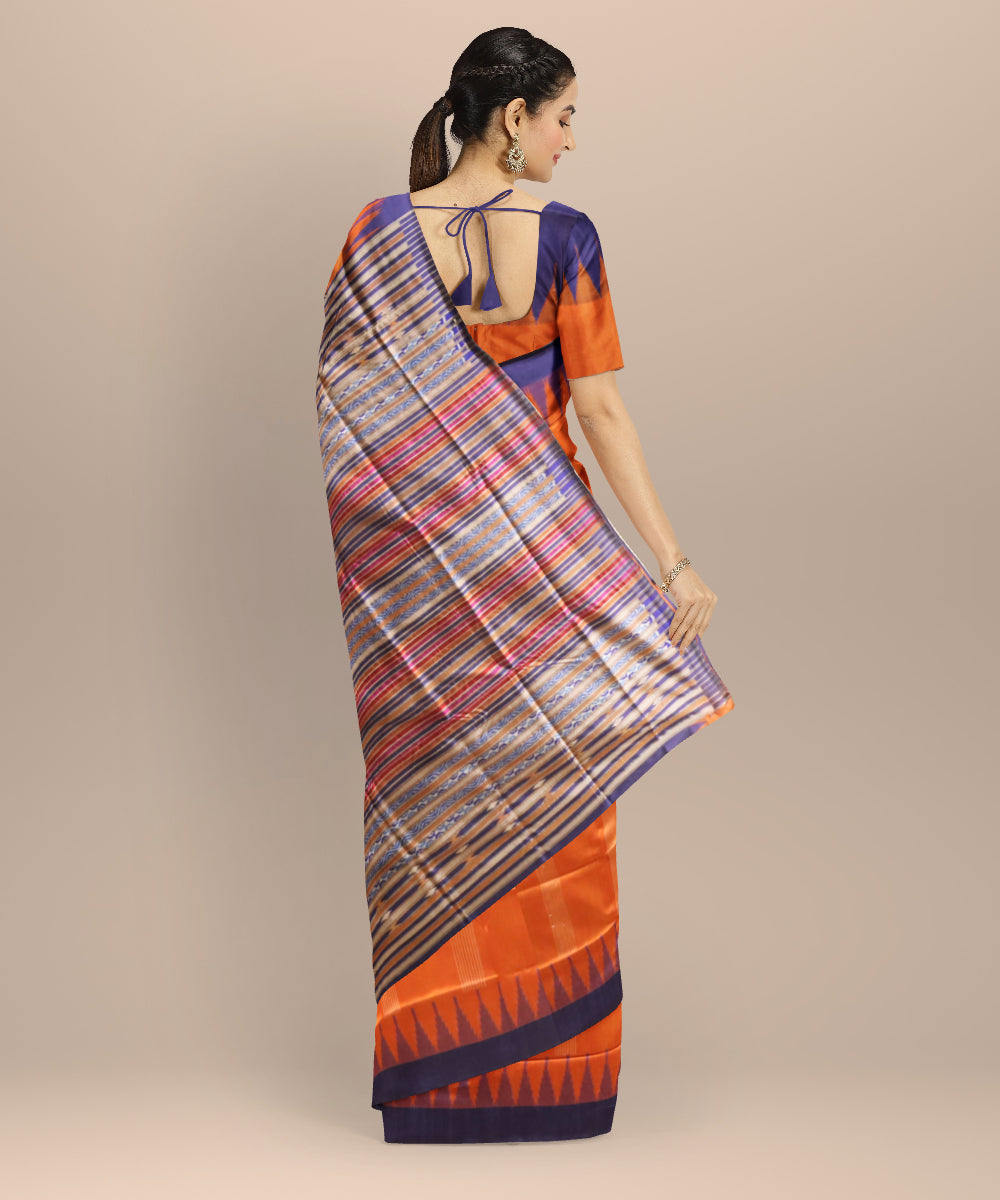 Orange dark blue silk handloom sambalpuri saree