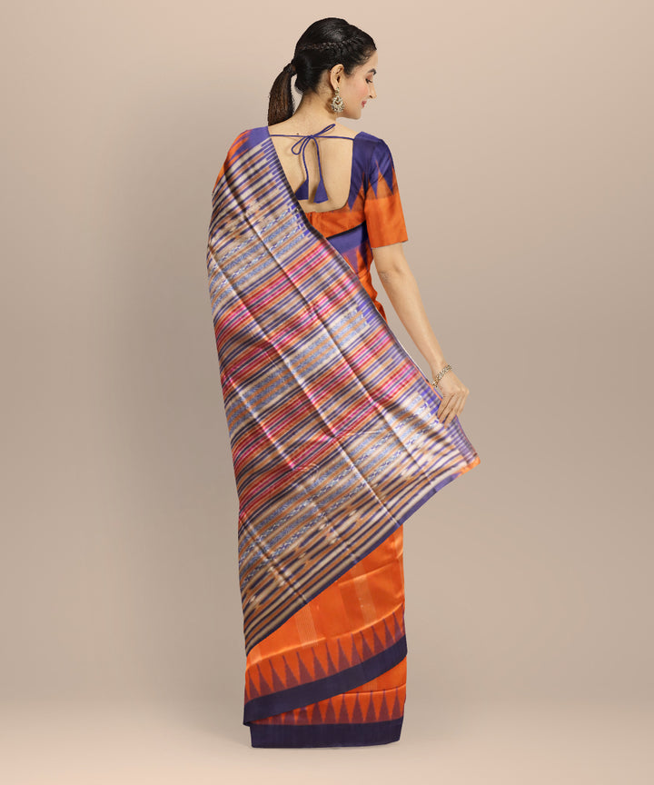 Orange dark blue silk handloom sambalpuri saree