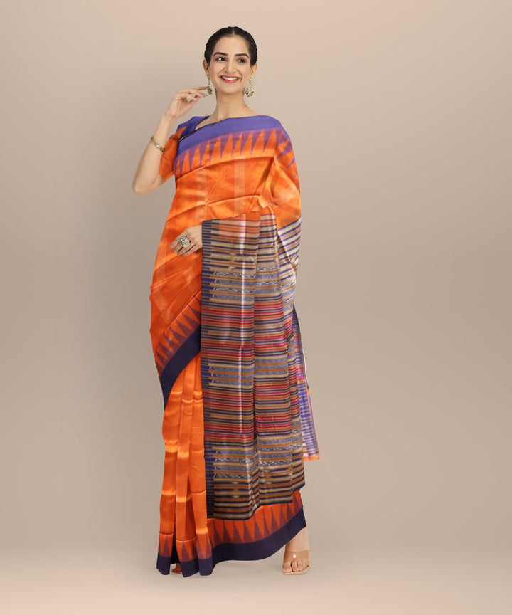 Orange dark blue silk handloom sambalpuri saree