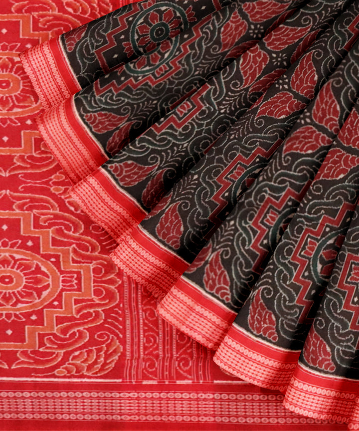 Black dark red cotton handloom sambalpuri saree