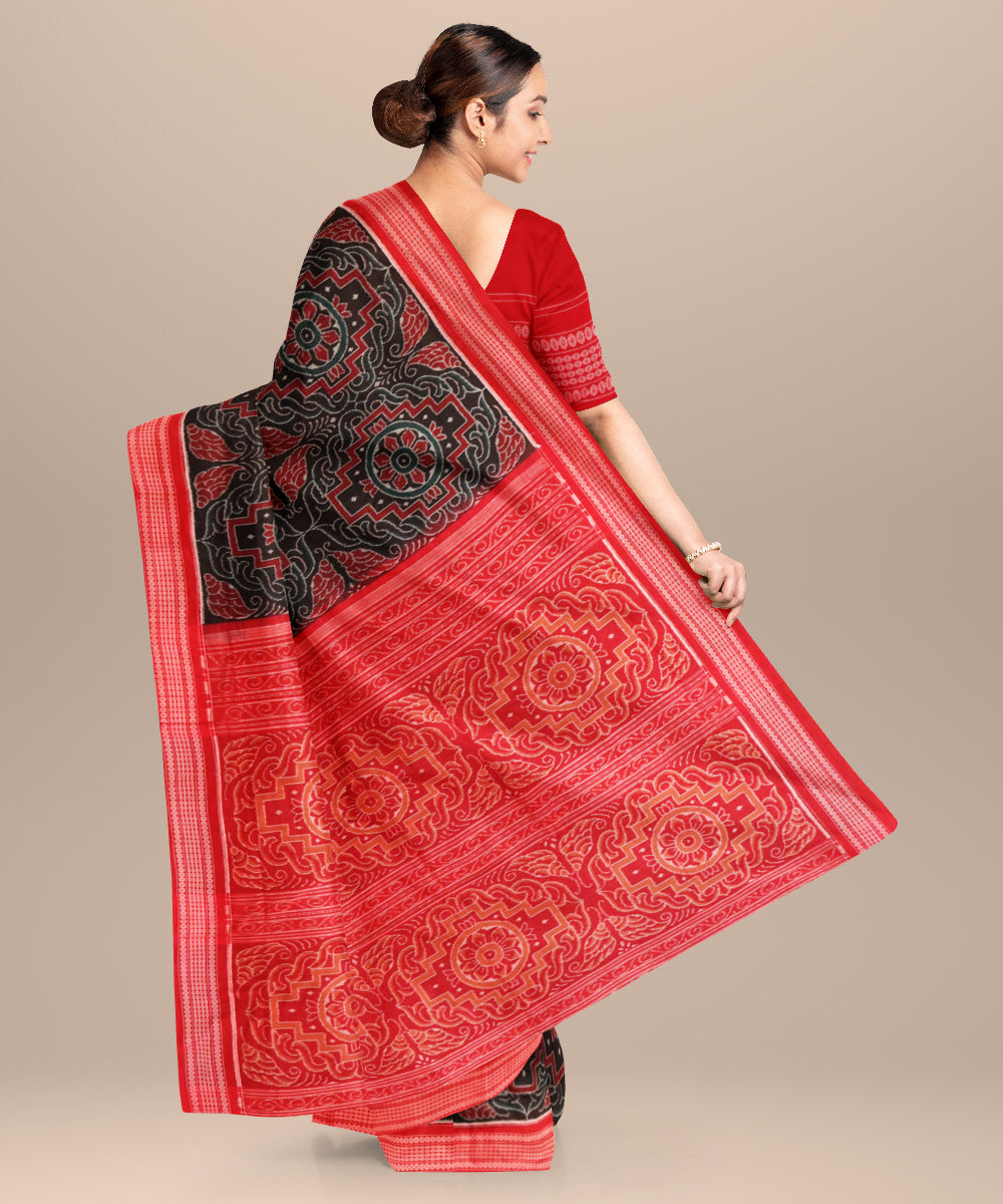 Black dark red cotton handloom sambalpuri saree