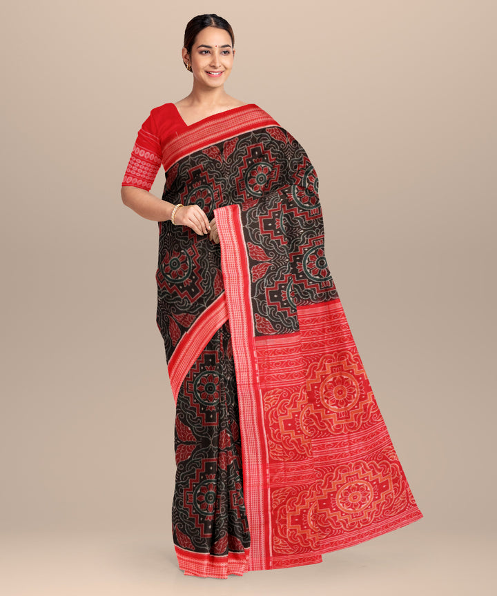 Black dark red cotton handloom sambalpuri saree