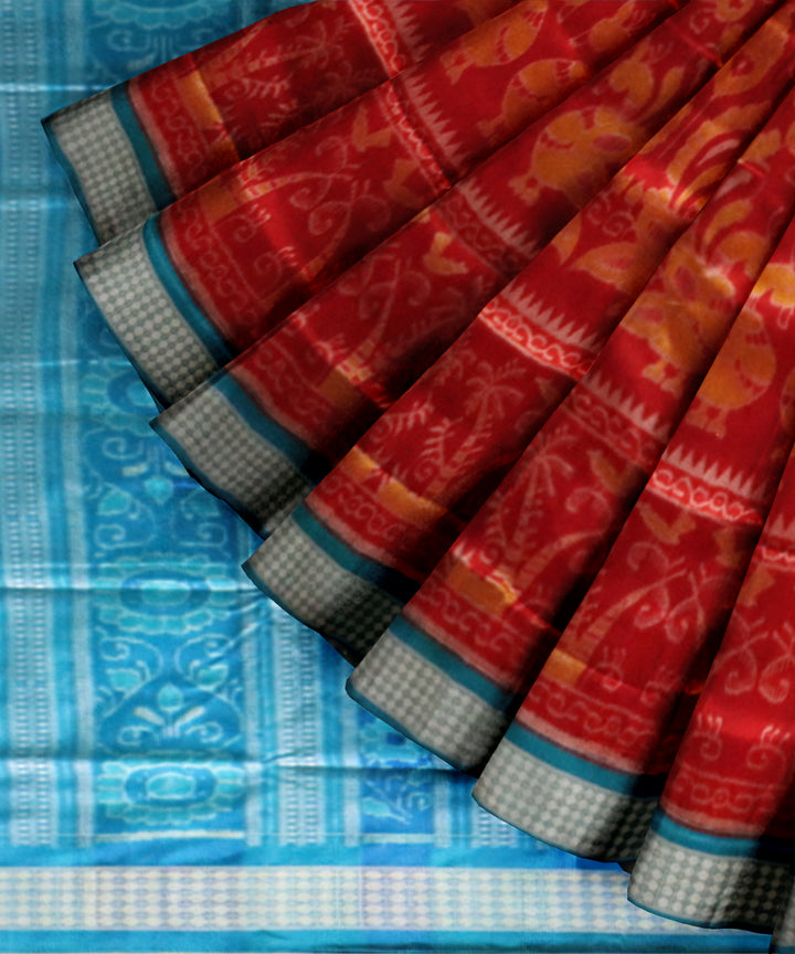 Red Brilliant Azure Silk Handloom Sambalpuri Saree