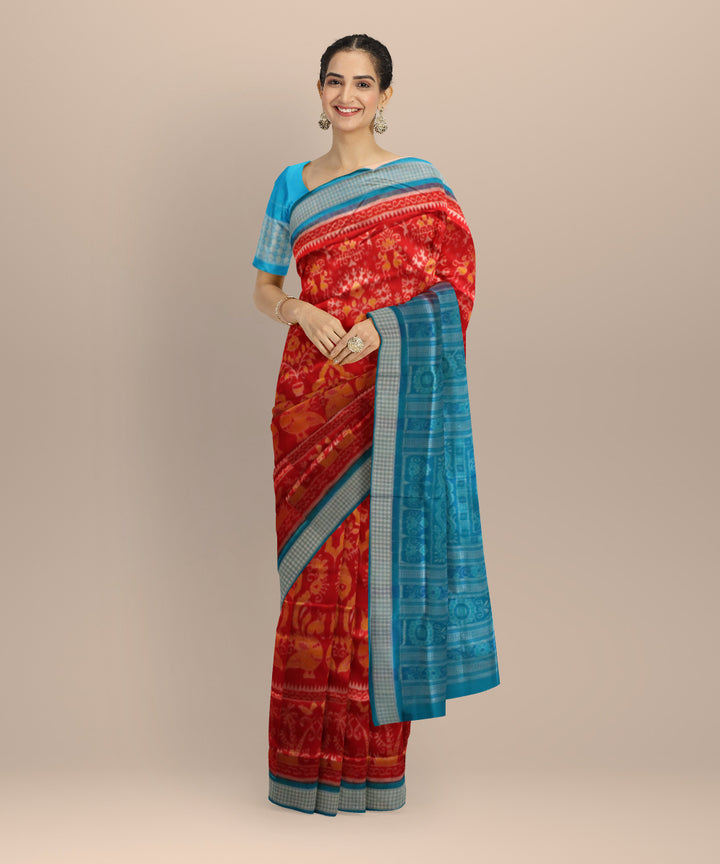 Red Brilliant Azure Silk Handloom Sambalpuri Saree